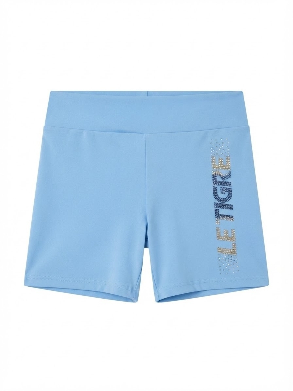 Le Tigre Light Blue Stretch Bike Shorts with Rhinestone Logo